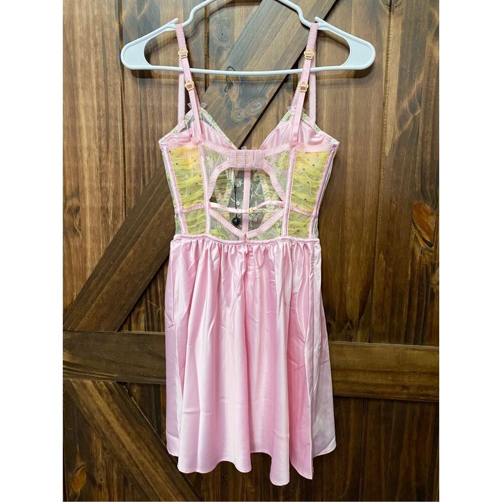 For Love & Lemons Pink Floral Corset Slip Mini Dress Lingerie Sz XXS - Picture 2 of 10